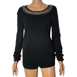 jeans by buffalo Sweater Black Long Sleeve Size M  Bead/rhinestone Around Collar